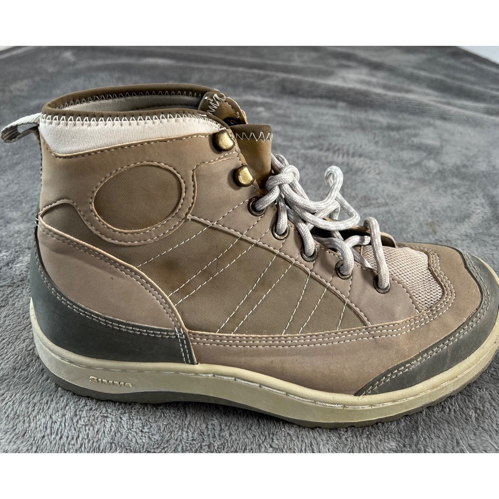 Simms Fishing Flats Wading Sneaker Boots Mens Size 7 Brown Gray High Top